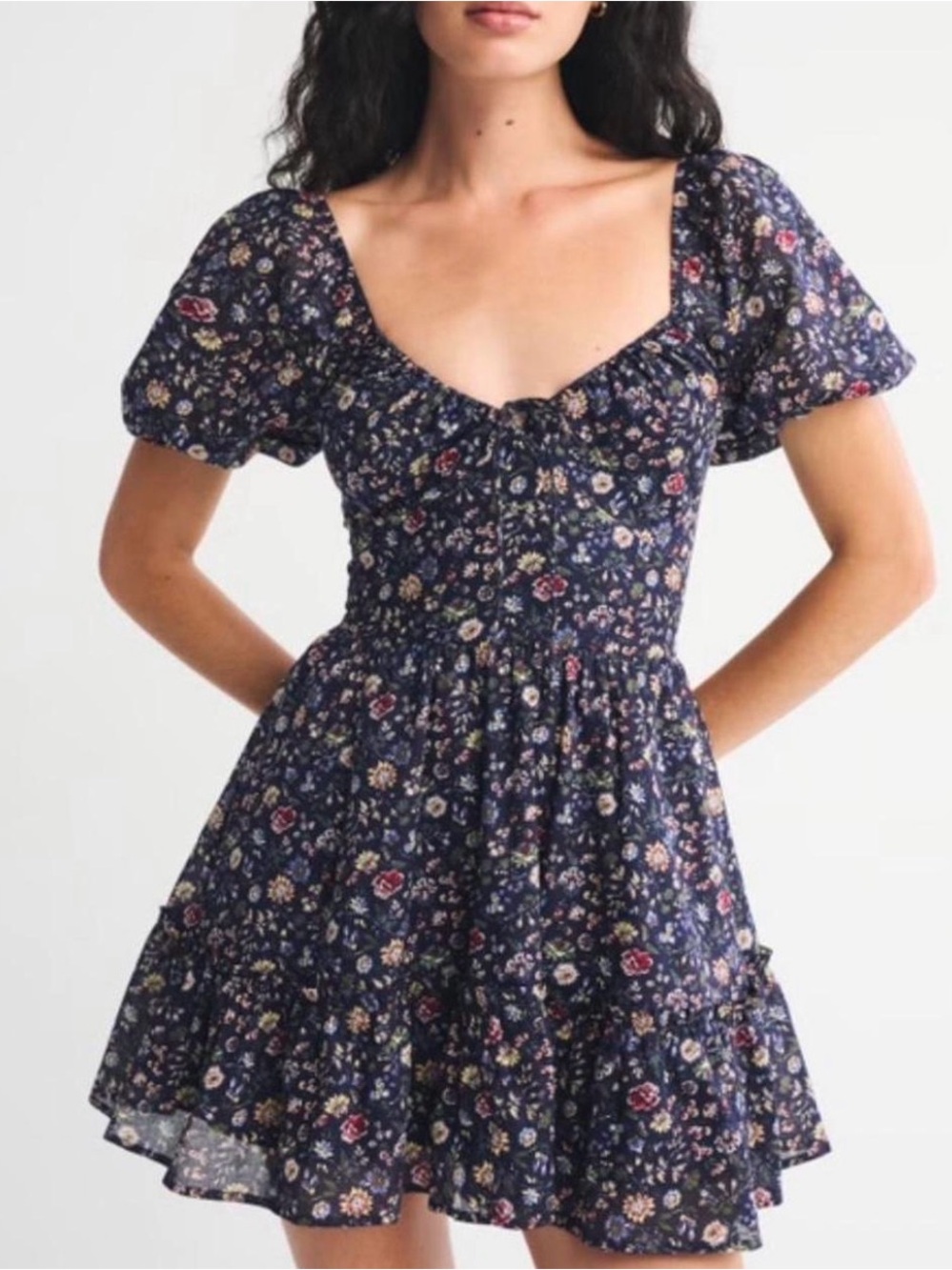 Abercrombie & Fitch Floral Ruffle Mini Dress Size Small Petite Navy